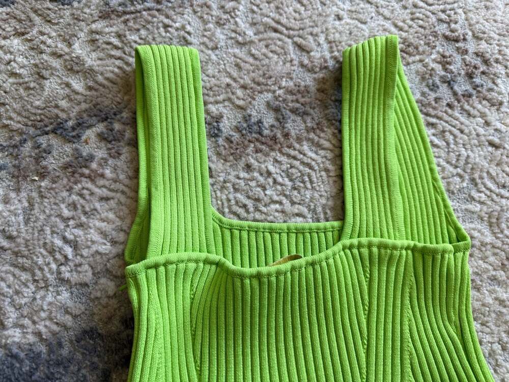 House of Harlow 1960 Ribbed Knit Eyelet Waist Midi Dress in Lime Green - Picture 4 of 8